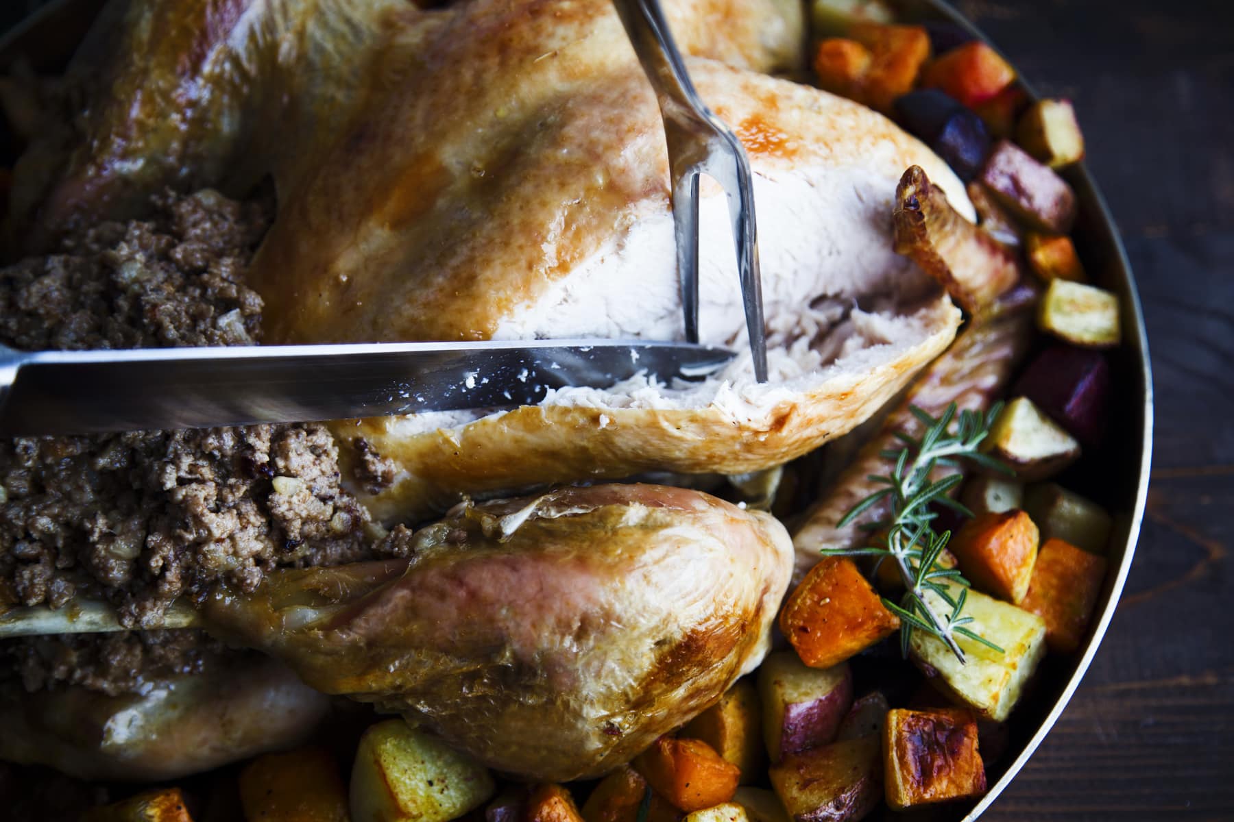 Dindon farce au foie gras et ses légumes grillés » Cinq Fourchettes