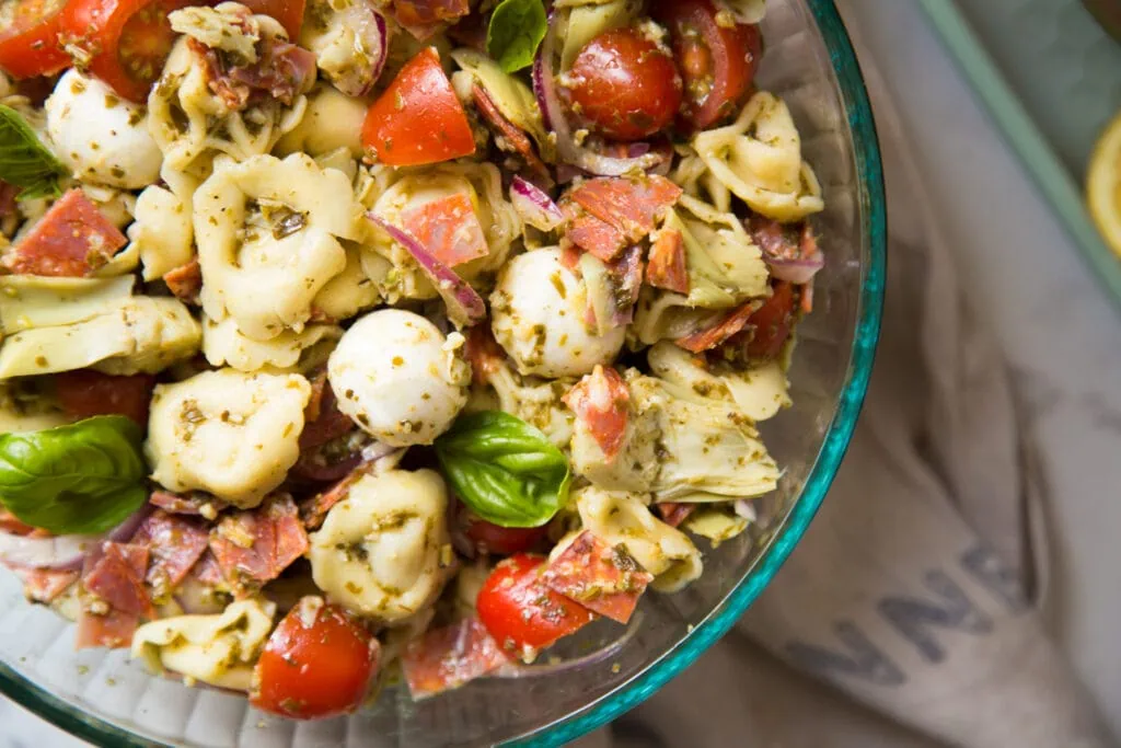 Salade tortellinis salad bocconcini chorizo recette recipe Cinq Fourchettes
