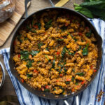 pâtes à la viande simple économique tomates épinards pasta meat easy cheap tomato spinach recette recipe Cinq Fourchettes