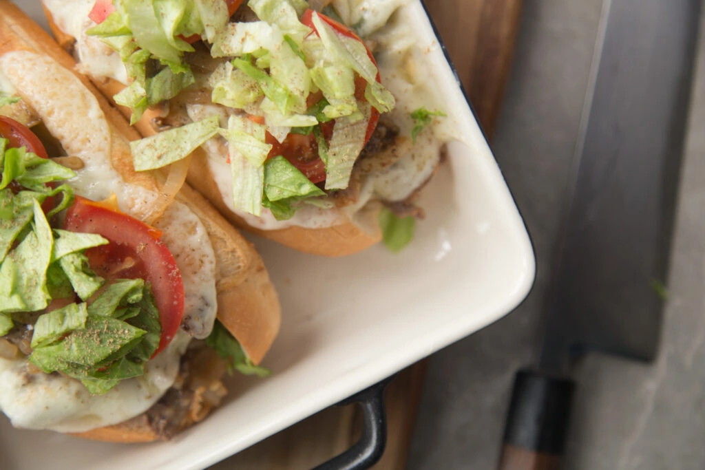 sous-marin style philly cheesesteak recette Cinq Fourchettes recipe sub sandwich