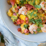 salade crevettes mangue avocat tomates santé sans gluten sans allergène recette Cinq Fourchettes shrimp salad mango tomato avocado recipe